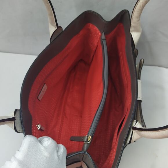 Kate Spade New York Gray Leather Bow Double Handle Large Tote Shoulder Bag - Picture 11 of 16